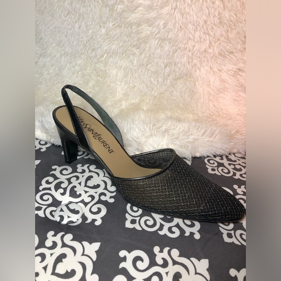Yves Saint Laurent Vintage Metallic Black Slingback Heels size 9 - Picture 2 of 13